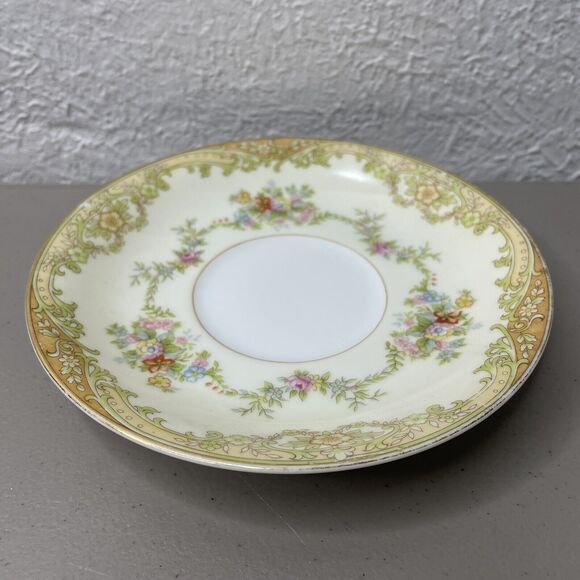 Noritake China Japan BOLERO Green Tan Scrolls Floral‎ Rim Tea Cup Saucer 5-5/8" - Picture 1 of 7